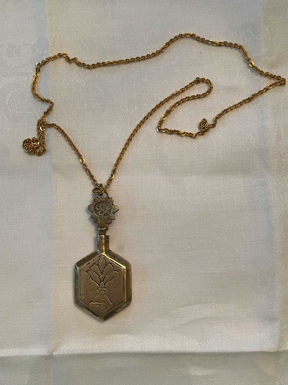 Vintage Brass Perfume Pendant Necklace